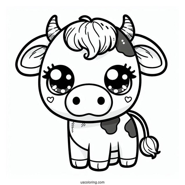 Cute Kawaii Cow Coloring Page