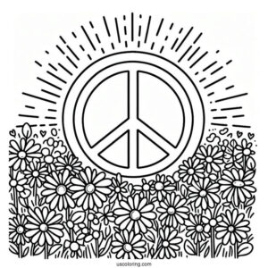 Peace Coloring Page Of Sign On A Flower Field Made Of Daisies