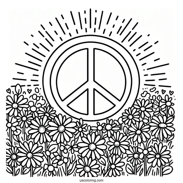 Peace Coloring Page Of Sign On A Flower Field Made Of Daisies
