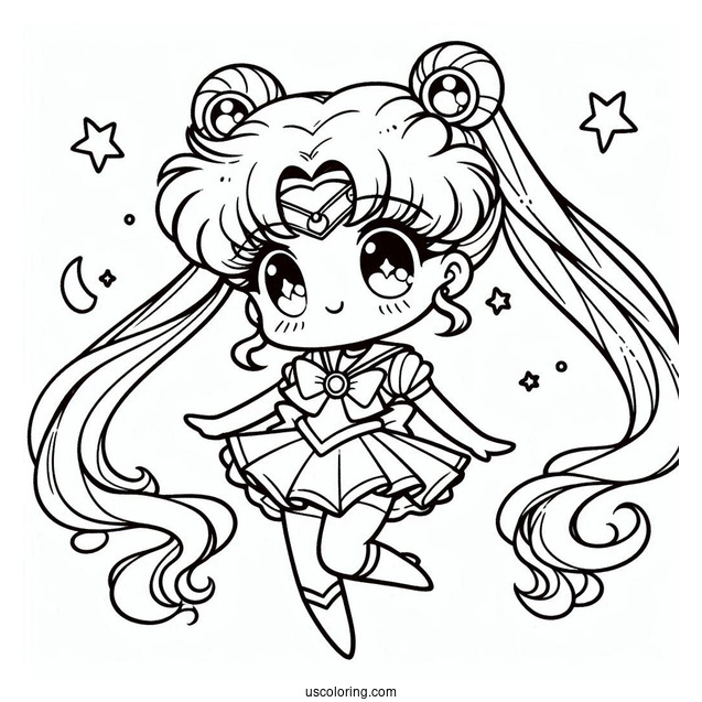 Coloring Sheet Of Chibi Sailor Moon With Stars
