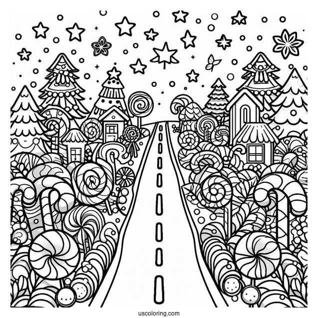 Road Full Of Candy Cane To Color