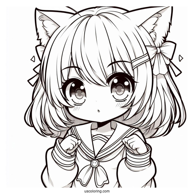 Chibi School Girl With Cat Ears