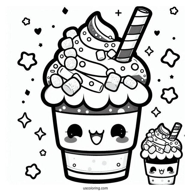 Kawaii Chocolate Frappe With Sprinkles And Marshmallows