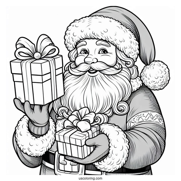 Father Christmas Holding Presents To Color