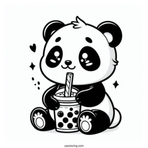Easy Baby Panda Coloring Page Sipping Boba Tea For Preschoolers