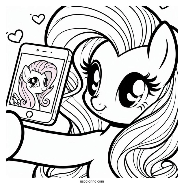 Pinkie Pie Coloring Page Taking A Selfie With Fluttershy