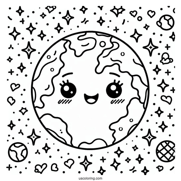 Happy Little Earth With Sparkling Background