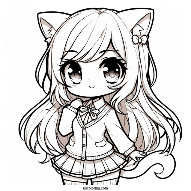 Chibi School Girl With Cat Ears