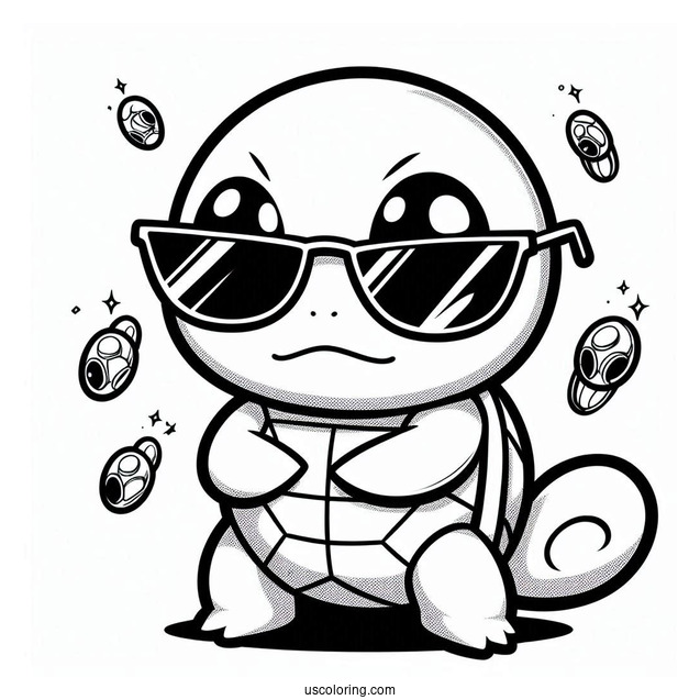 Squirtle Coloring Page Of Holding Squad Sunglasses