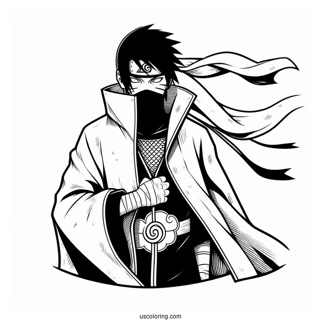 Naruto Coloring Page of Uchiha Itachi In Akatsuki Robe