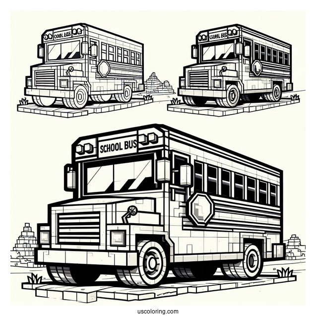Detailed Minecraft School Bus Coloring Page