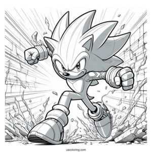 Realistic Super Sonic Coloring Page Breaking Through Wall