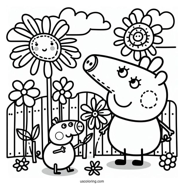 Peppa With Emily Elephant Coloring For Preschoolers