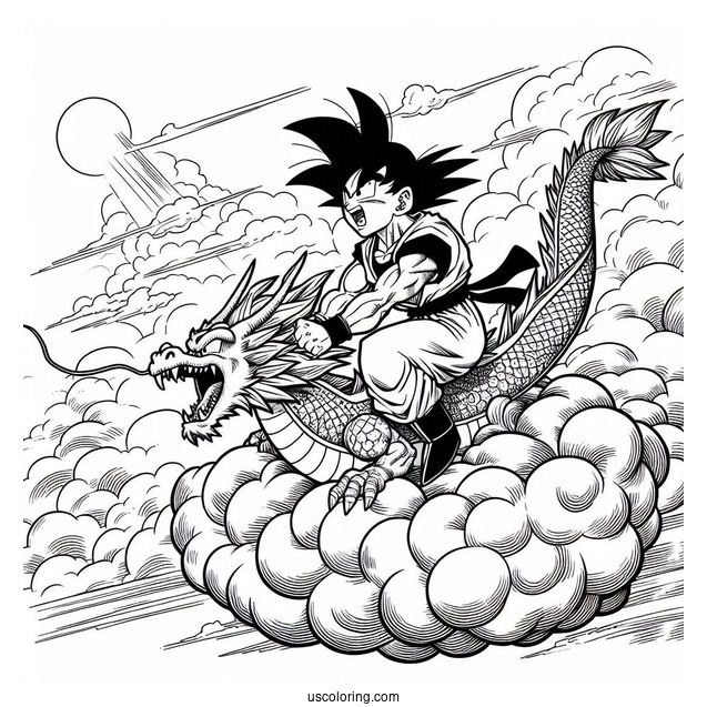 Goku Riding Nimbus Cloud To Color