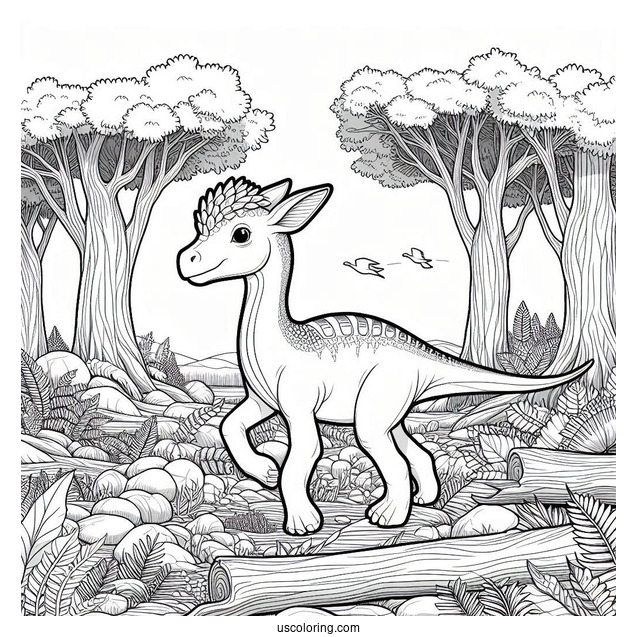 Parasaurolophus Coloring Page Walking In The Forest