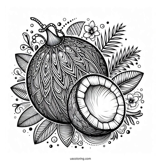 Detailed Coconut Coloring Page Mandala