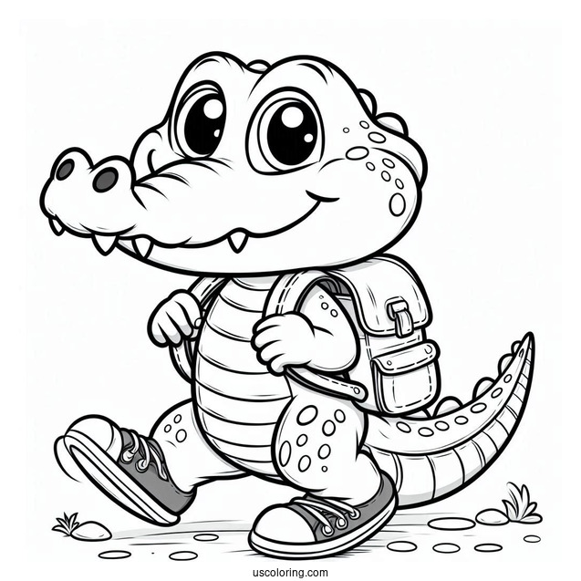 Crocodile Cartoon Character Going To School
