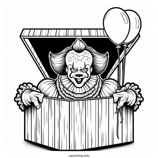 Pennywise Popping Out Of A Box Coloring Sheet