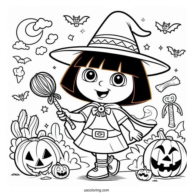Halloween Themed Dora The Explorer Coloring Page