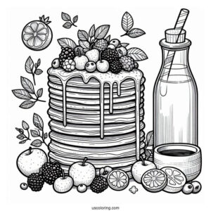 Tall Pancake Coloring Page Tower With Berries And Syrup
