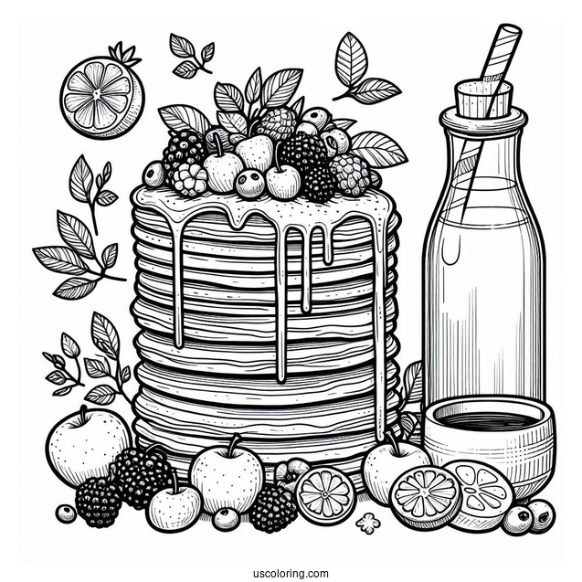 Tall Pancake Coloring Page Tower With Berries And Syrup