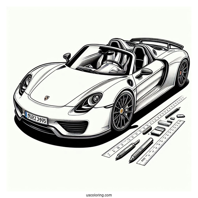 Detailed Porsche Coloring Page 918 Spyder Wide