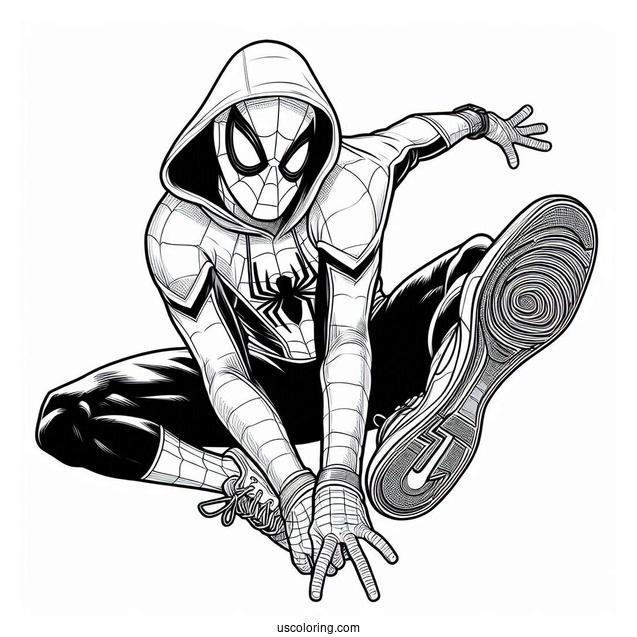 Miles Morales Spider Man In Nike Coloring Page Jumpman Pose