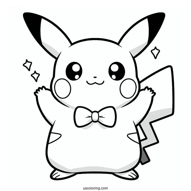 Coloring Sheet Of Cute Pikachu With Arms Up