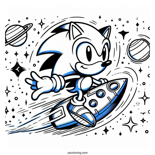 Super Sonic Coloring Page With Sonic In Outer Space