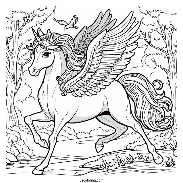 Pegasus Coloring Page Trotting In The Forest