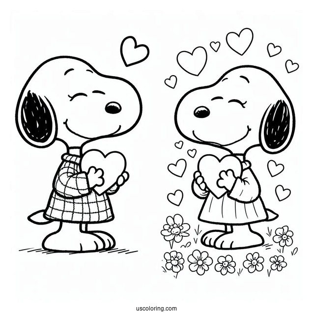 Snoopy Holding a Love Heart To Color