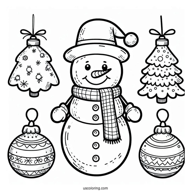 Snowman Christmas Ornament To Color