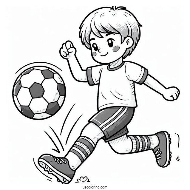 Little Soccer Coloring Page Kicking Soccer Ball For Kids