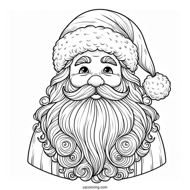 Father Christmas With Big White Beard To Color