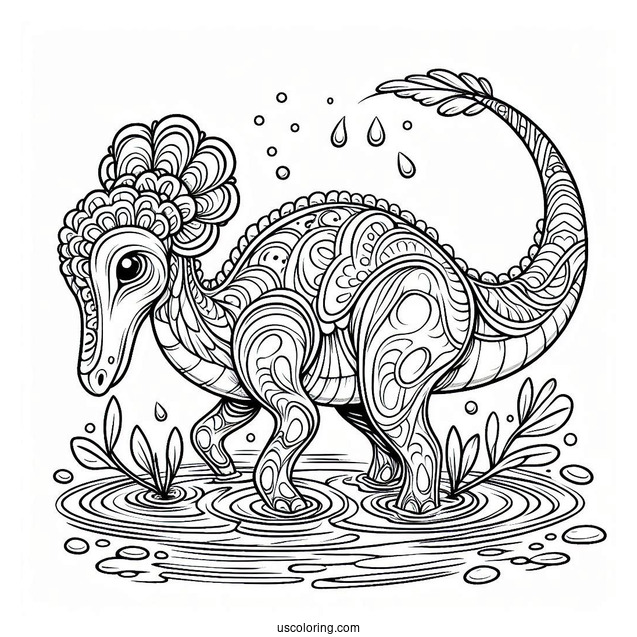 Detailed Parasaurolophus Coloring Page In The Water