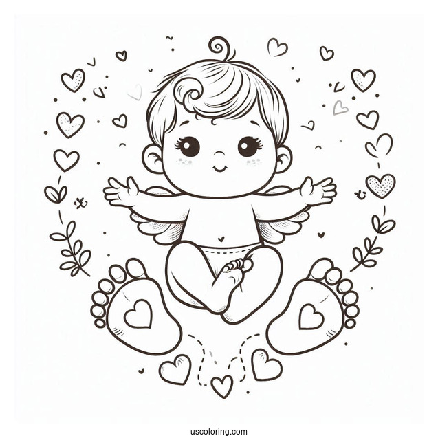 Baby Coloring Page Footprints With Hearts
