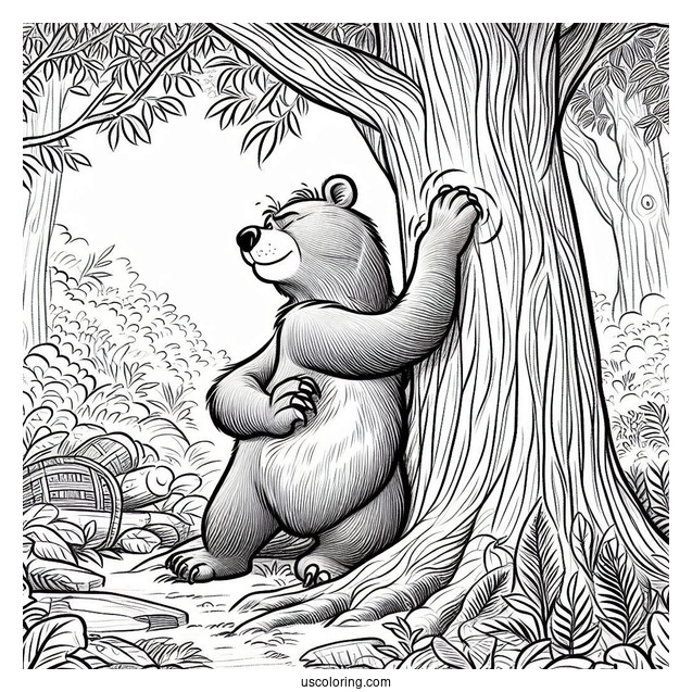Jungle Book Coloring Page Of Baloo Scratching Back Against Tree