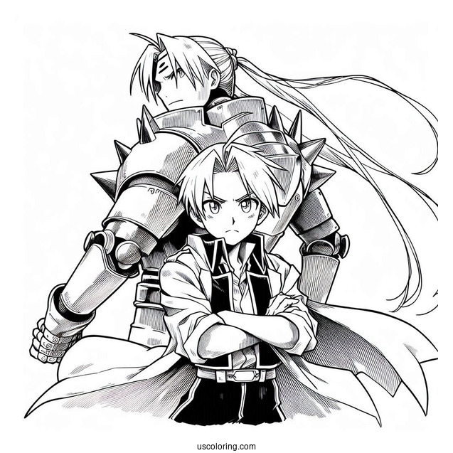 Manga Coloring Page Of Iconic Fullmetal Alchemist Edward And Alphonse Elric