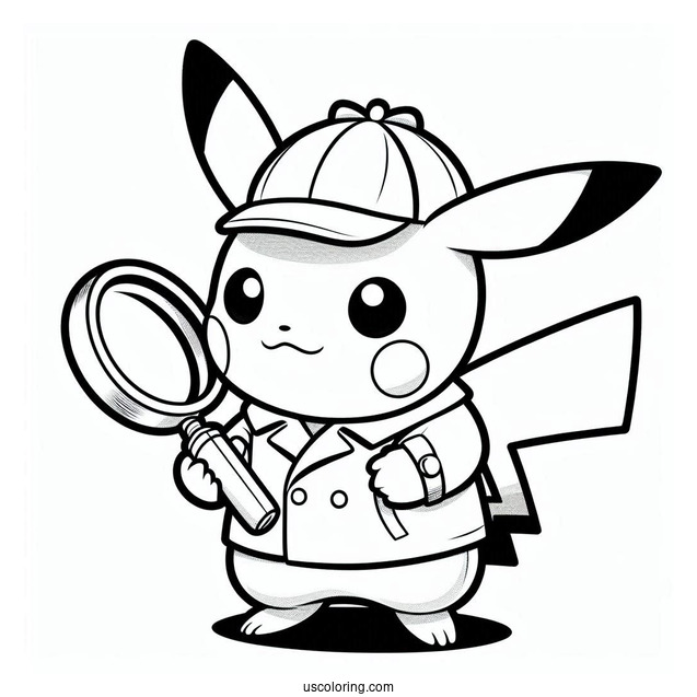 Coloring Page Of Detective Pikachu With Magnifying Glass
