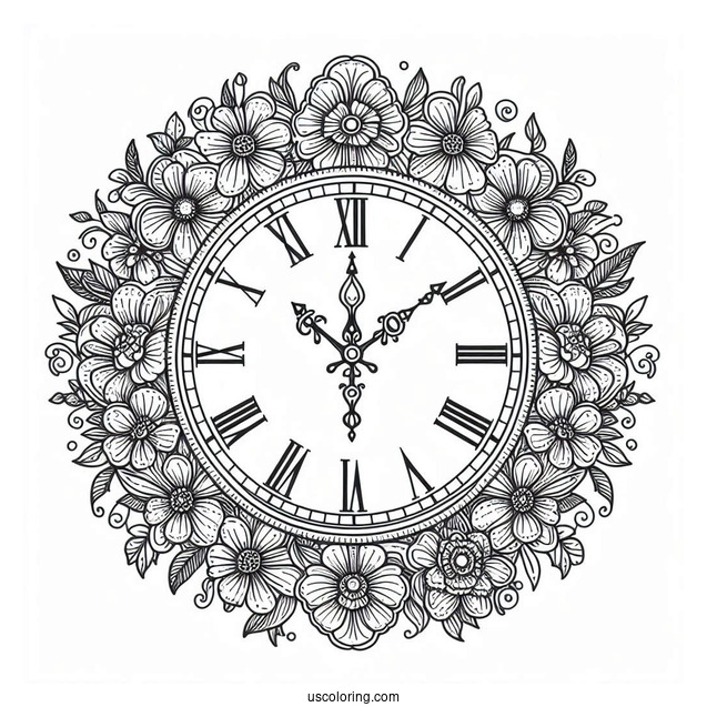 Easy To Color Outline Of a Clock Face
