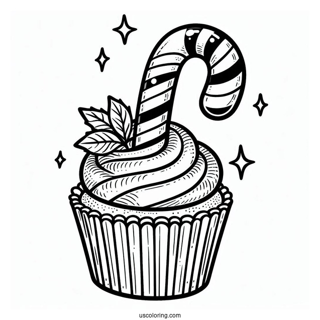 Candy Cane In a Cupcake To Color