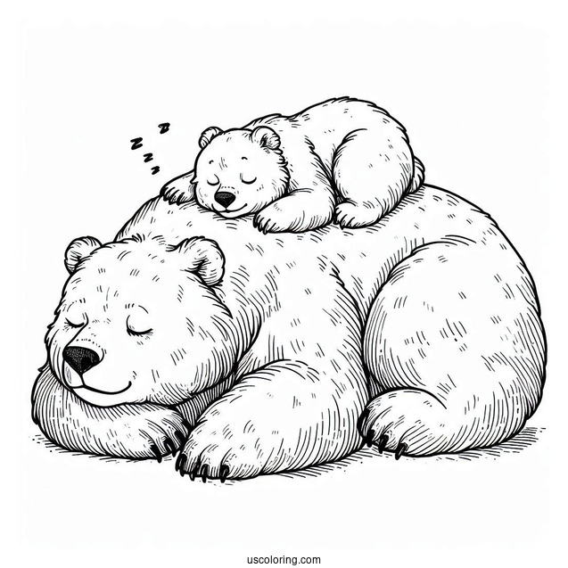 Bear Coloring Page Of Cub Sleeping On Mama Bear s Back While She s Walking