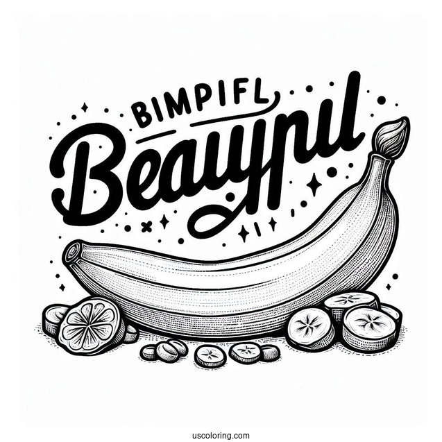 Fruit Word Above A Realistic Banana Coloring Page For Kids