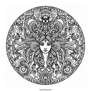 Intricate Medusa Coloring Page Mandala