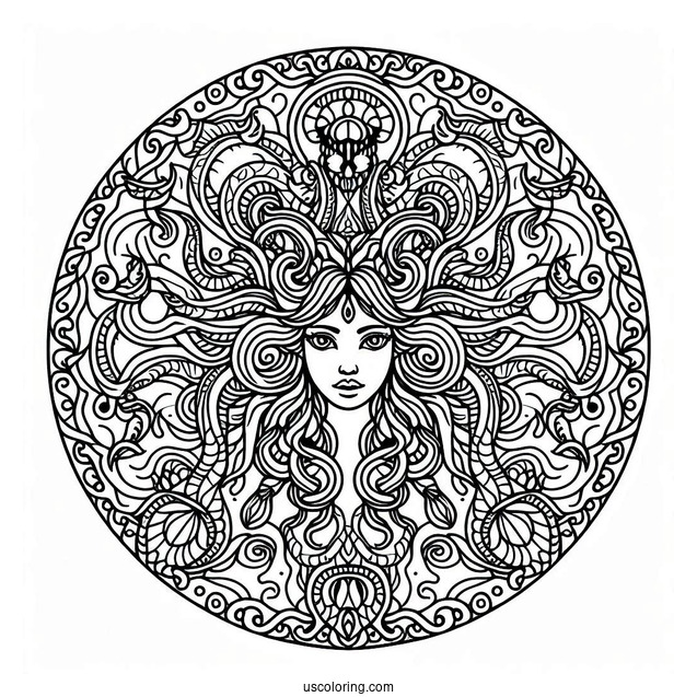Intricate Medusa Coloring Page Mandala