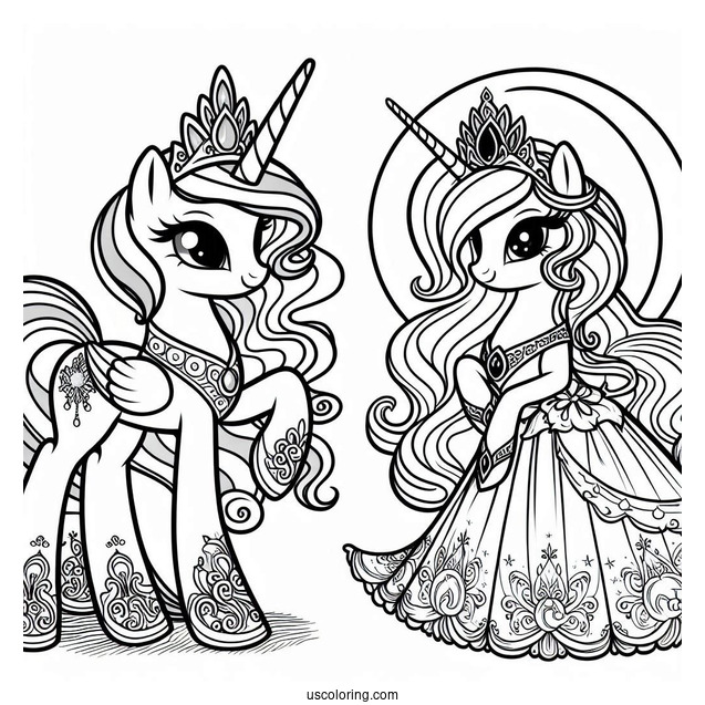 Princess Celestia Coloring Page And Princess Luna In Dresses