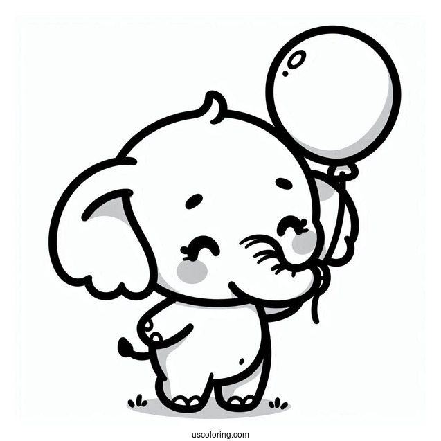 Kawaii Elephant Holding Balloon Coloring For Preschoolers
