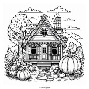 Cottagecore Pumpkin Coloring Page House In The Forest