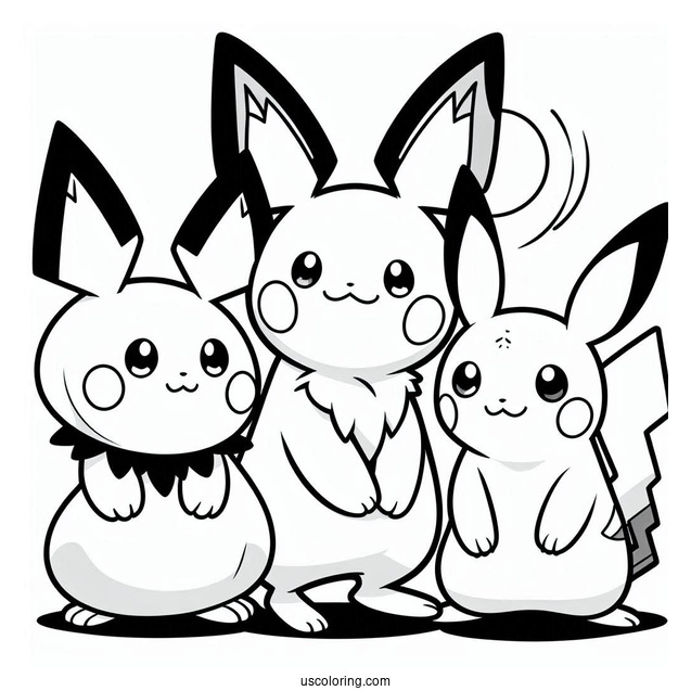 Pichu, Pikachu, And Raichu Coloring Page For Kids