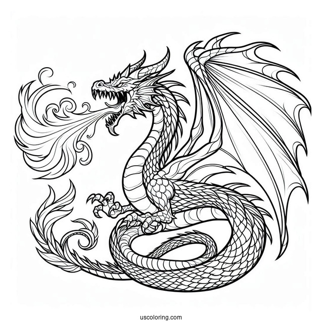 Fierce Looking Dragon Breathing Fire To Color